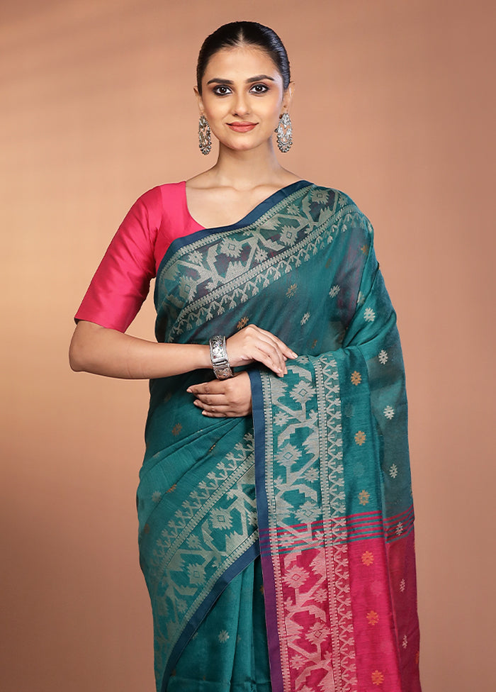 Green Matka Silk Saree With Blouse Piece