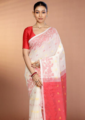 White Matka Silk Saree With Blouse Piece