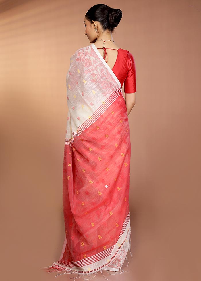 White Matka Silk Saree With Blouse Piece