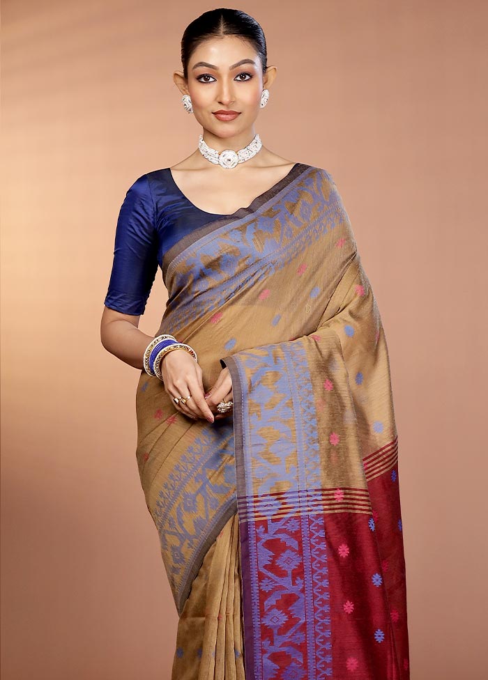 Cream Matka Silk Saree With Blouse Piece