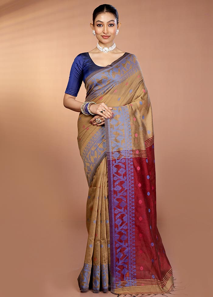 Cream Matka Silk Saree With Blouse Piece