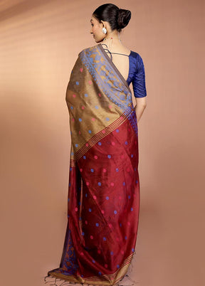 Cream Matka Silk Saree With Blouse Piece
