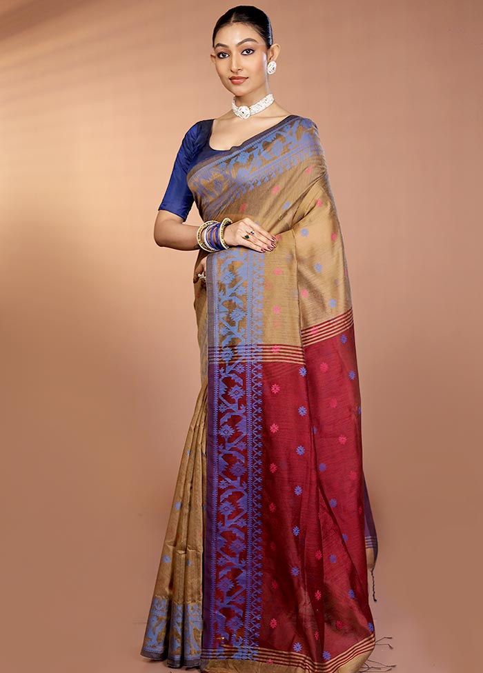 Cream Matka Silk Saree With Blouse Piece