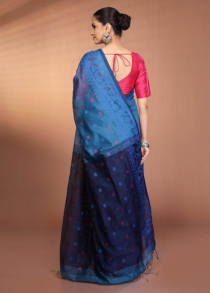 Blue Matka Silk Saree With Blouse Piece