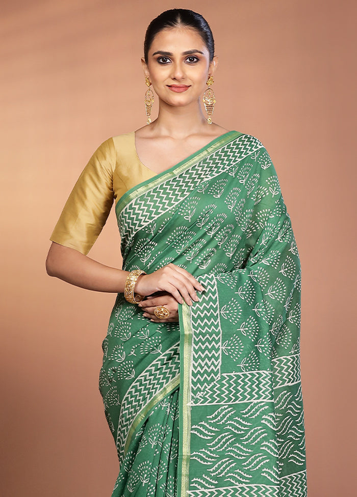 Green Chanderi Silk Saree With Blouse Piece