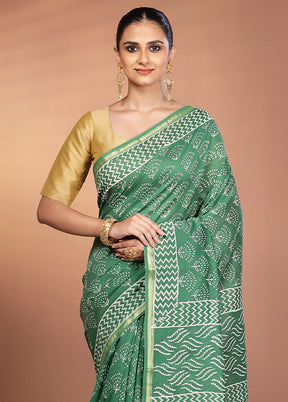 Green Chanderi Silk Saree With Blouse Piece