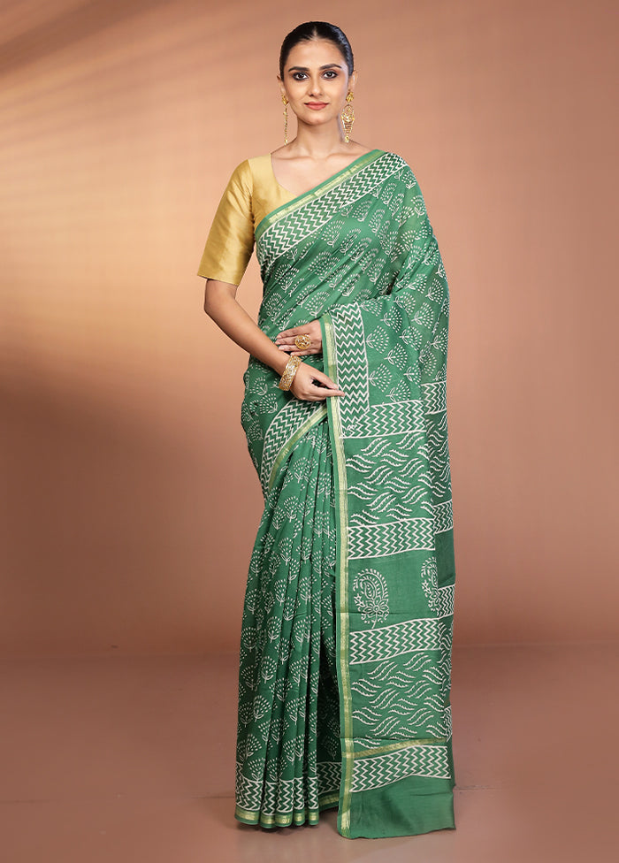 Green Chanderi Silk Saree With Blouse Piece