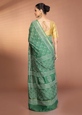 Green Chanderi Silk Saree With Blouse Piece