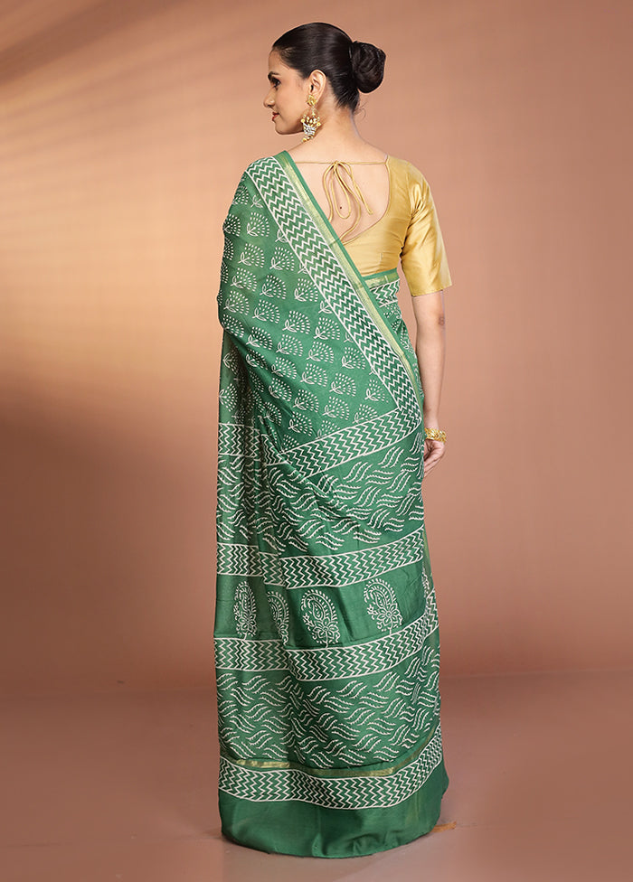 Green Chanderi Silk Saree With Blouse Piece