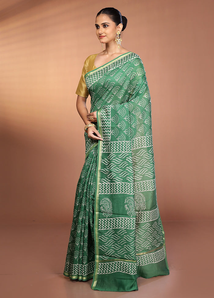 Green Chanderi Silk Saree With Blouse Piece