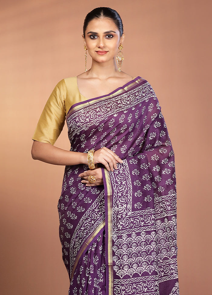 Blue Chanderi Silk Saree With Blouse Piece