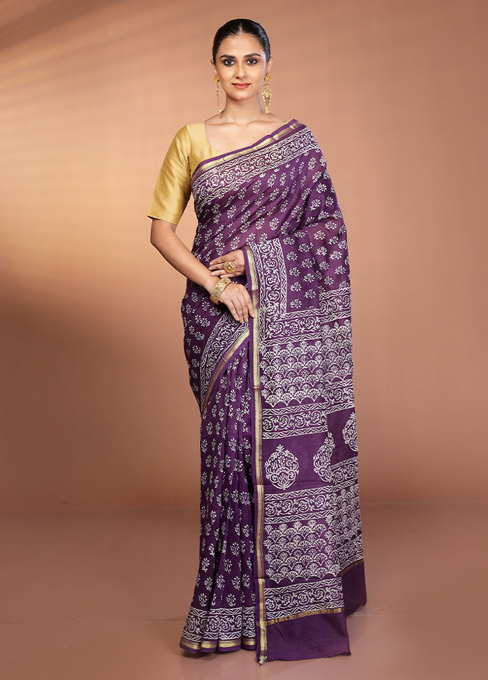 Blue Chanderi Silk Saree With Blouse Piece