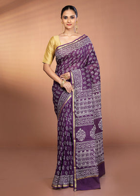 Blue Chanderi Silk Saree With Blouse Piece
