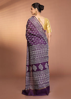 Blue Chanderi Silk Saree With Blouse Piece