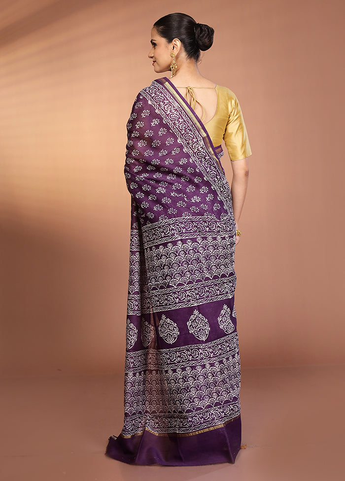 Blue Chanderi Silk Saree With Blouse Piece