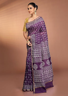 Blue Chanderi Silk Saree With Blouse Piece
