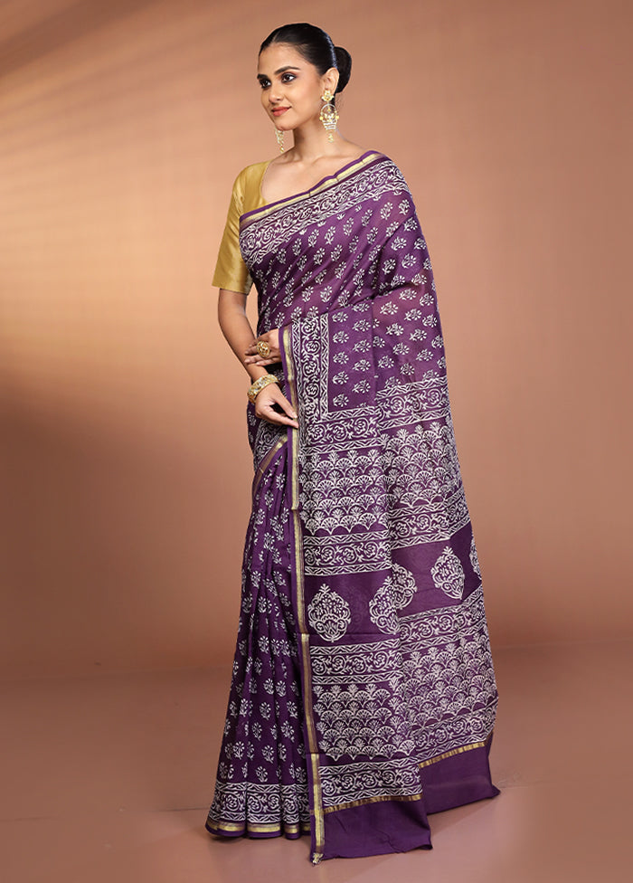 Blue Chanderi Silk Saree With Blouse Piece