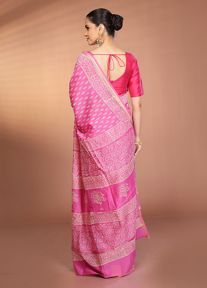 Pink Chanderi Silk Saree With Blouse Piece