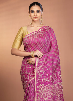 Purple Chanderi Silk Saree With Blouse Piece