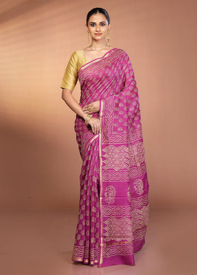 Purple Chanderi Silk Saree With Blouse Piece