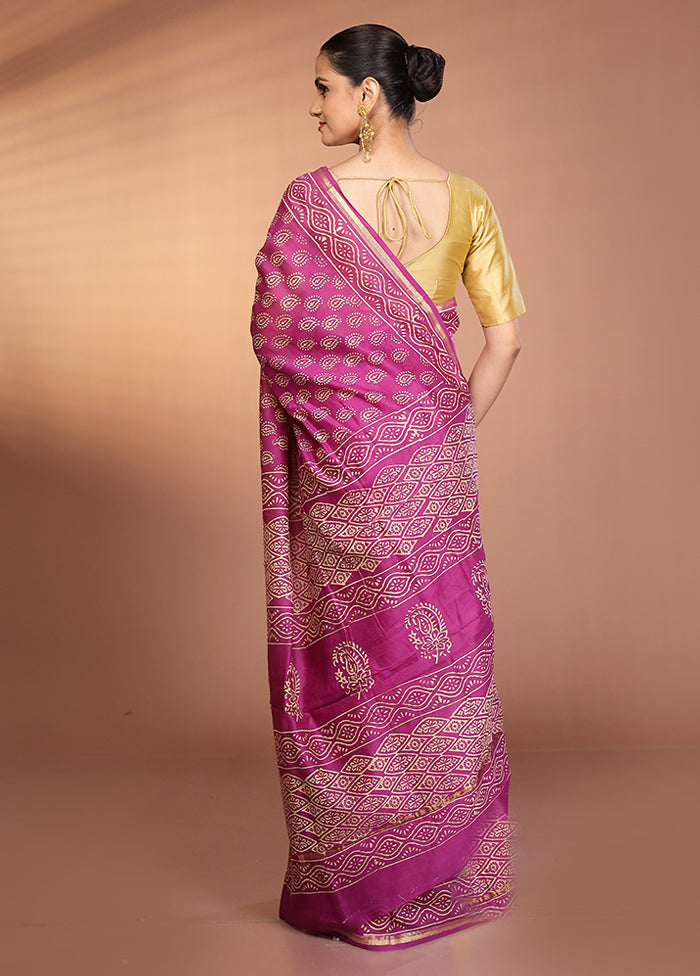 Purple Chanderi Silk Saree With Blouse Piece
