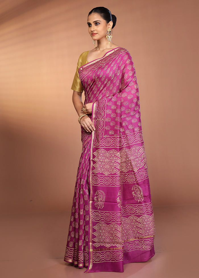 Purple Chanderi Silk Saree With Blouse Piece