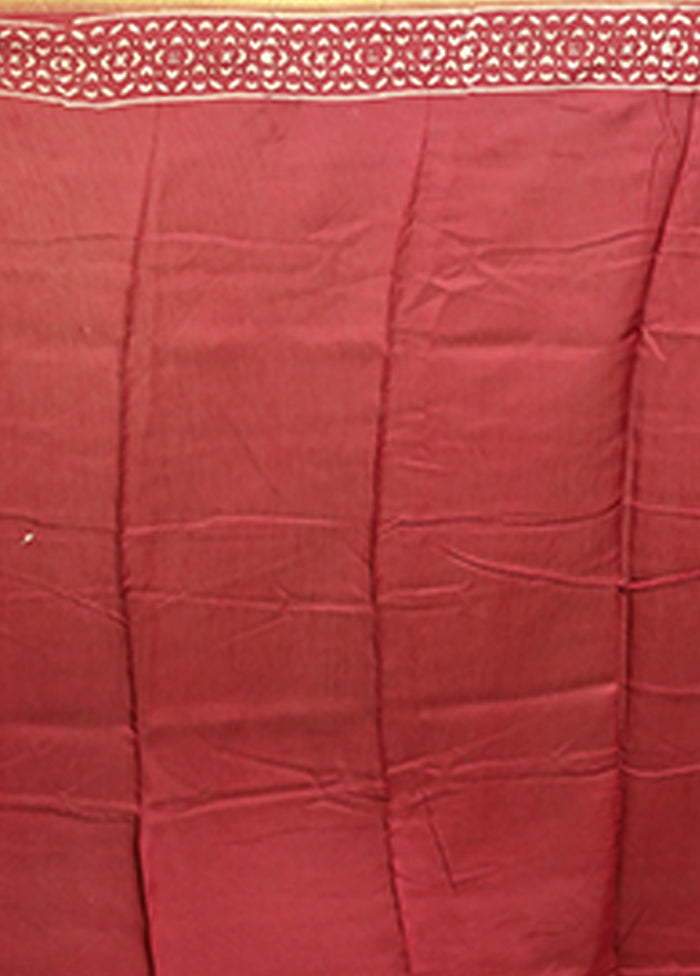 Maroon Chanderi Cotton Saree With Blouse Piece