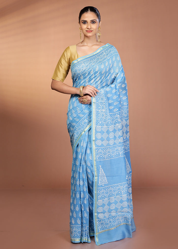 Blue Chanderi Silk Saree With Blouse Piece