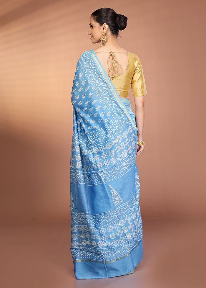 Blue Chanderi Silk Saree With Blouse Piece