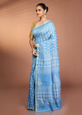 Blue Chanderi Silk Saree With Blouse Piece