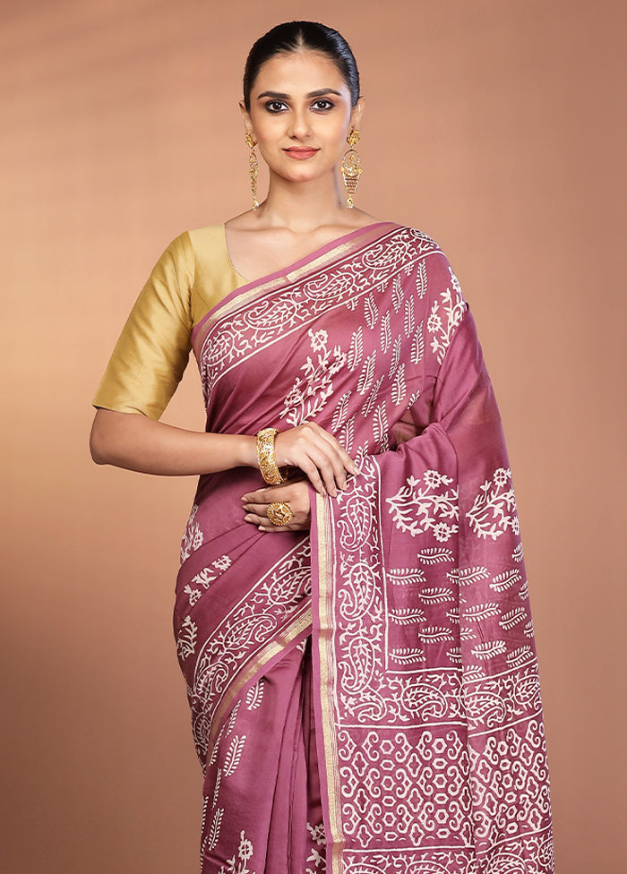 Purple Chanderi Silk Saree With Blouse Piece