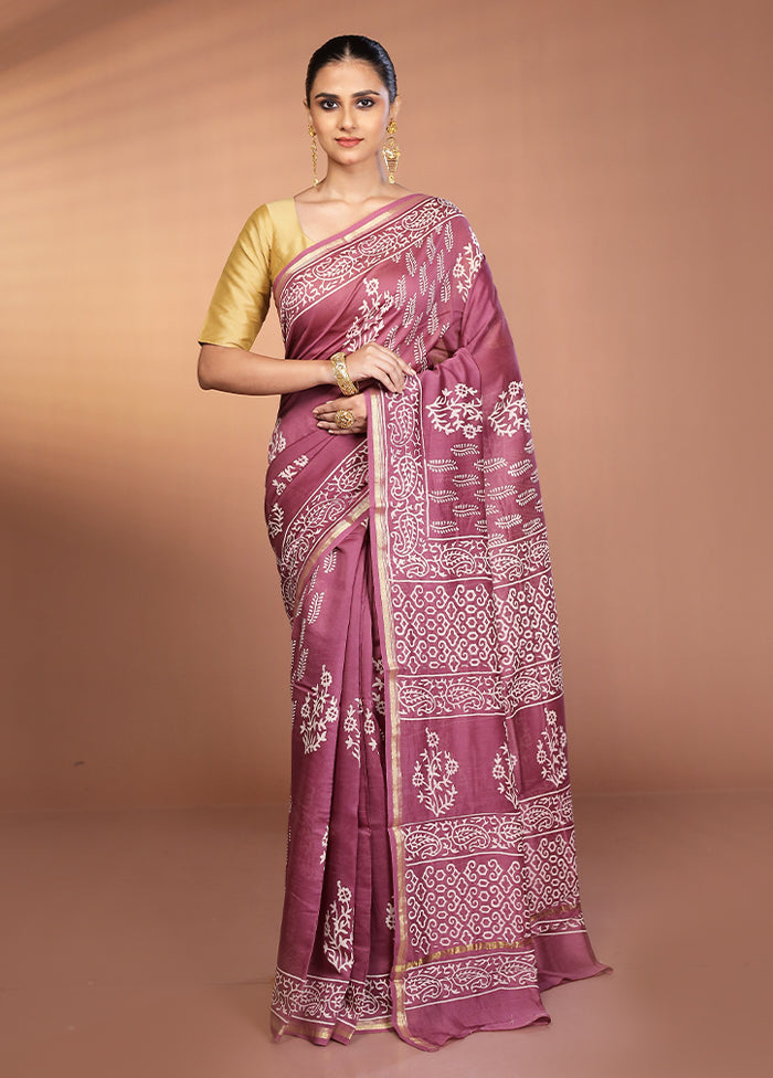 Purple Chanderi Silk Saree With Blouse Piece