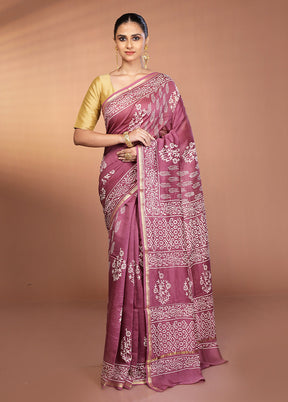 Purple Chanderi Silk Saree With Blouse Piece