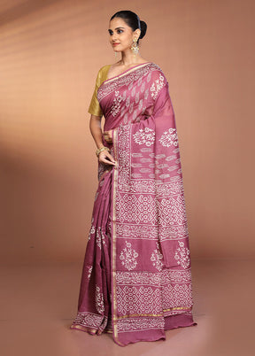 Purple Chanderi Silk Saree With Blouse Piece