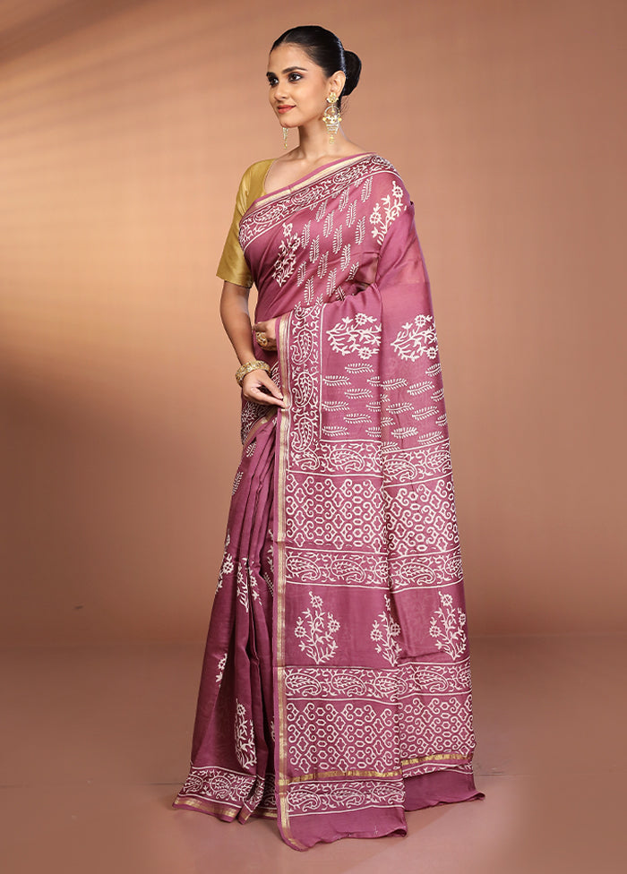 Purple Chanderi Silk Saree With Blouse Piece