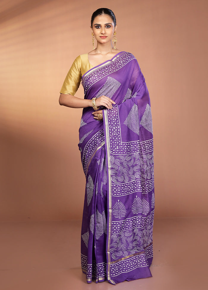 Purple Chanderi Cotton Saree With Blouse Piece