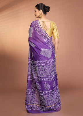 Purple Chanderi Cotton Saree With Blouse Piece