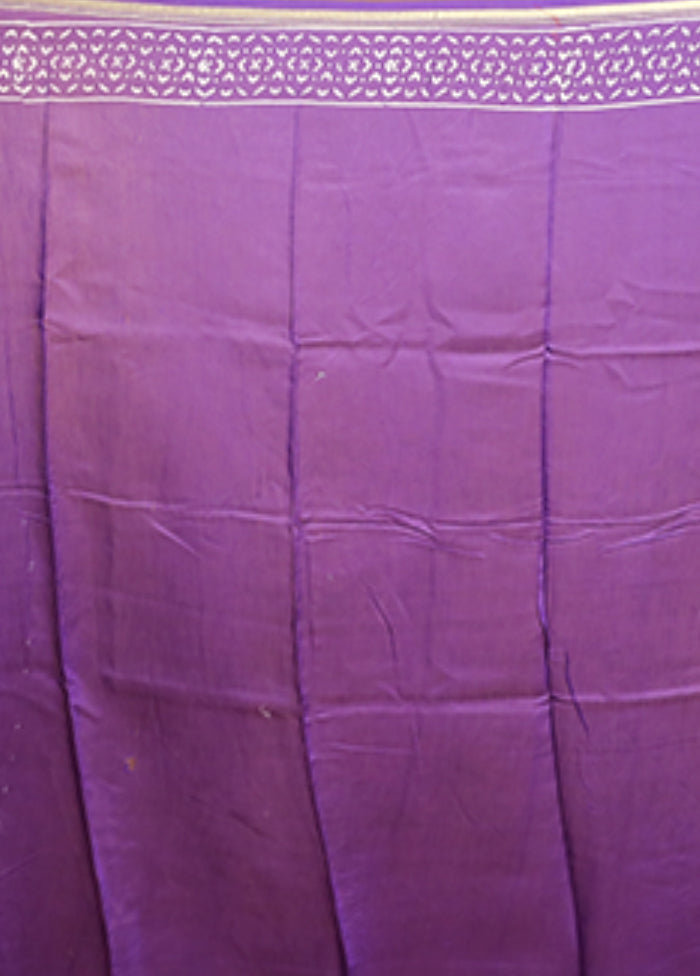 Purple Chanderi Cotton Saree With Blouse Piece