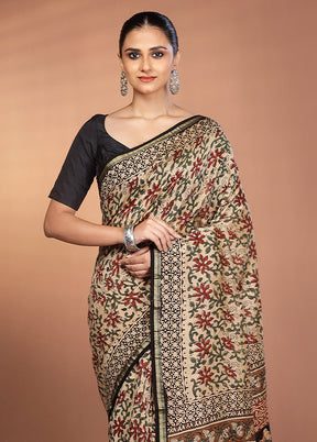Cream Chanderi Silk Saree With Blouse Piece