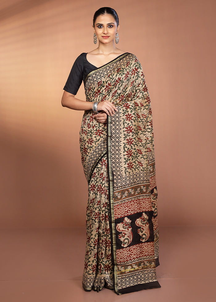 Cream Chanderi Silk Saree With Blouse Piece