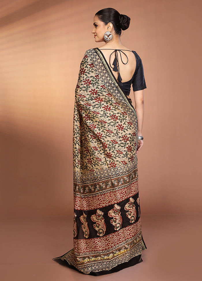 Cream Chanderi Silk Saree With Blouse Piece