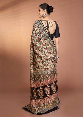 Cream Chanderi Silk Saree With Blouse Piece