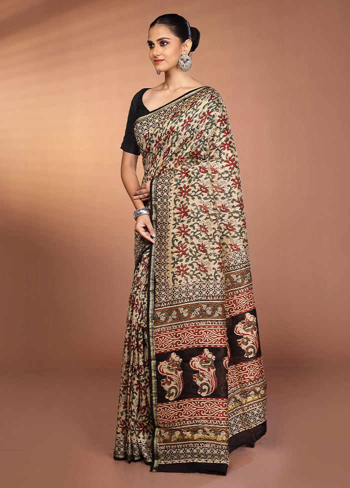 Cream Chanderi Silk Saree With Blouse Piece