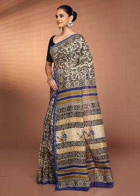 Cream Chanderi Silk Saree With Blouse Piece