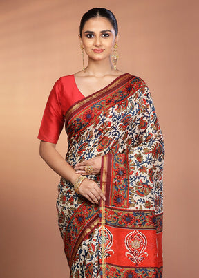 Cream Chanderi Silk Saree With Blouse Piece