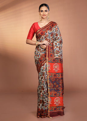 Cream Chanderi Silk Saree With Blouse Piece