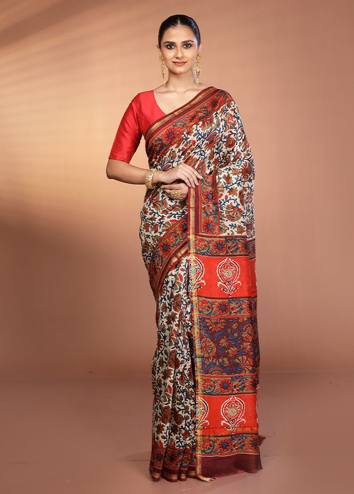 Cream Chanderi Silk Saree With Blouse Piece
