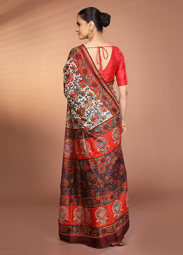 Cream Chanderi Silk Saree With Blouse Piece