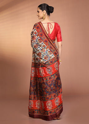 Cream Chanderi Silk Saree With Blouse Piece