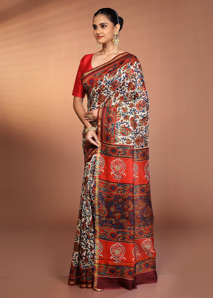 Cream Chanderi Silk Saree With Blouse Piece
